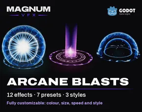 Arcane Blasts pack for Godot, 12 magic blast VFX