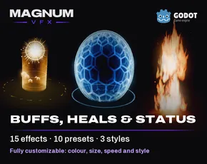 Buffs, Heals and Status pack for Godot, 15 status VFX