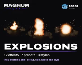 Explosions pack for Godot, 12 explosion VFX