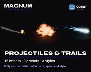 Projectiles and Trails pack for Godot, 15 projectile VFX
