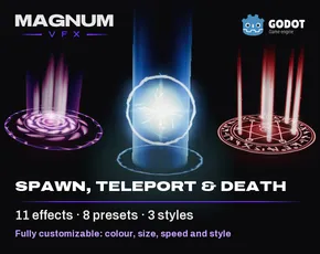 Spawn, Teleport and Death pack for Godot, 11 spawn and teleport VFX