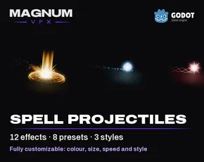 Spell Projectiles pack for Godot, 12 spell VFX