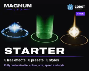 Magnum VFX Starter, 5 free VFX for Godot: hits, muzzle flash and heal
